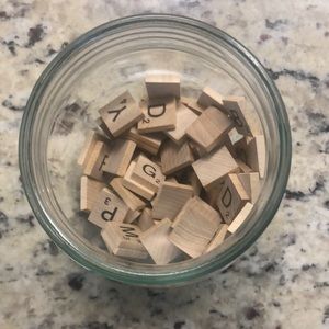 Jar of Scrabble Wooden Tiles Pieces